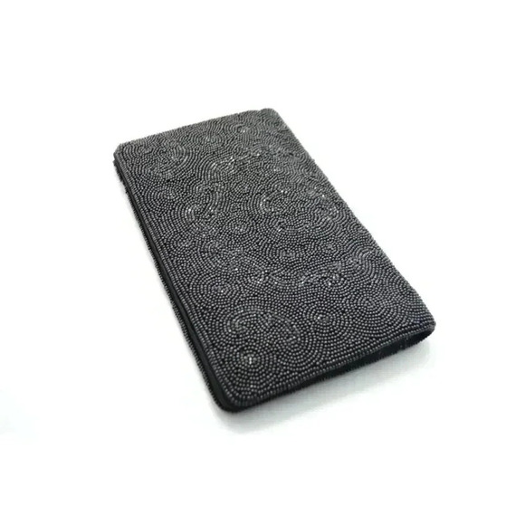 Black Heavily Bead Beaded Mid Century Satin Lined - Picture 3 of 7